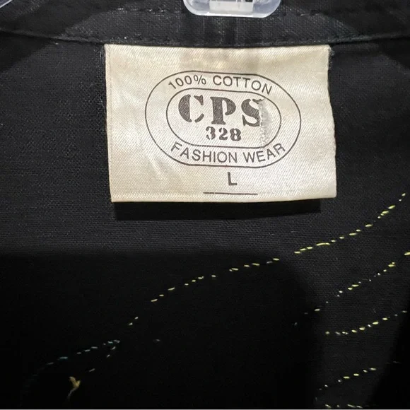 Hand Appliquéd & Embroidered Mola Style Black Cotton Button Up Men’s Shirt Sz L - Picture 5 of 9